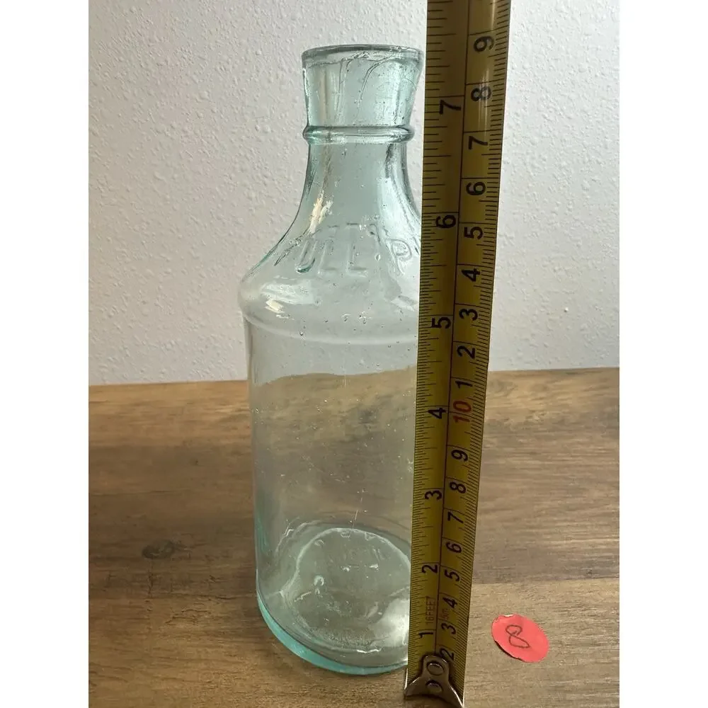 Antique Aqua Glass Full Pint Bottle Embossed U S A Hand Blown Utility Jar